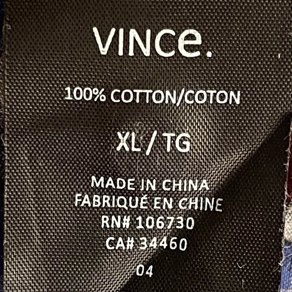 VINCE Men’s Blue Gray Red Plaid Cotton Button Down Long Sleeve Shirt XL - Picture 3 of 5